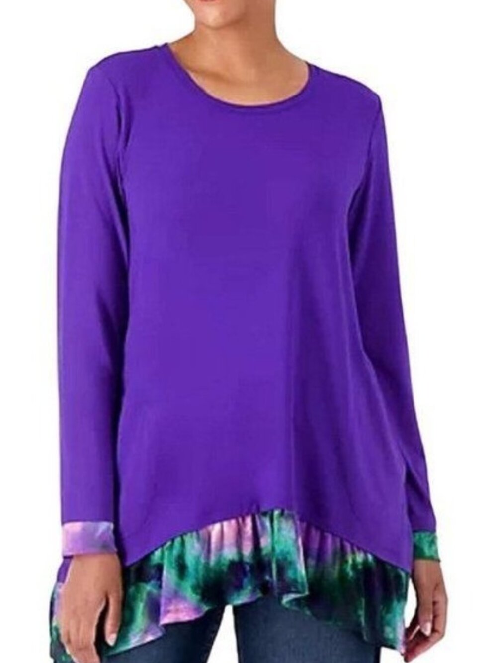 LOGO by Lori Goldstein Rayon 230 Top with Tie-Dye Mesh Hem X SMALL (505)